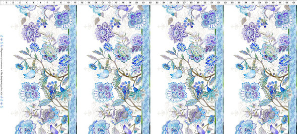 In The Beginning - Daydreams 2DD-2 Border Stripe Periwinkle Floral Baroque | SOLD BY THE HALF-YARD